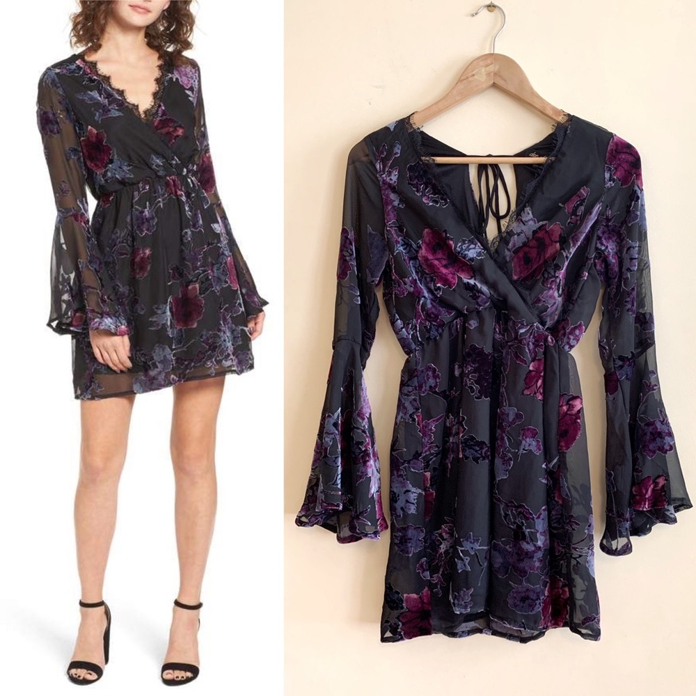 NWT Dee Elly Nordstrom Black Velvet Burnout Dress